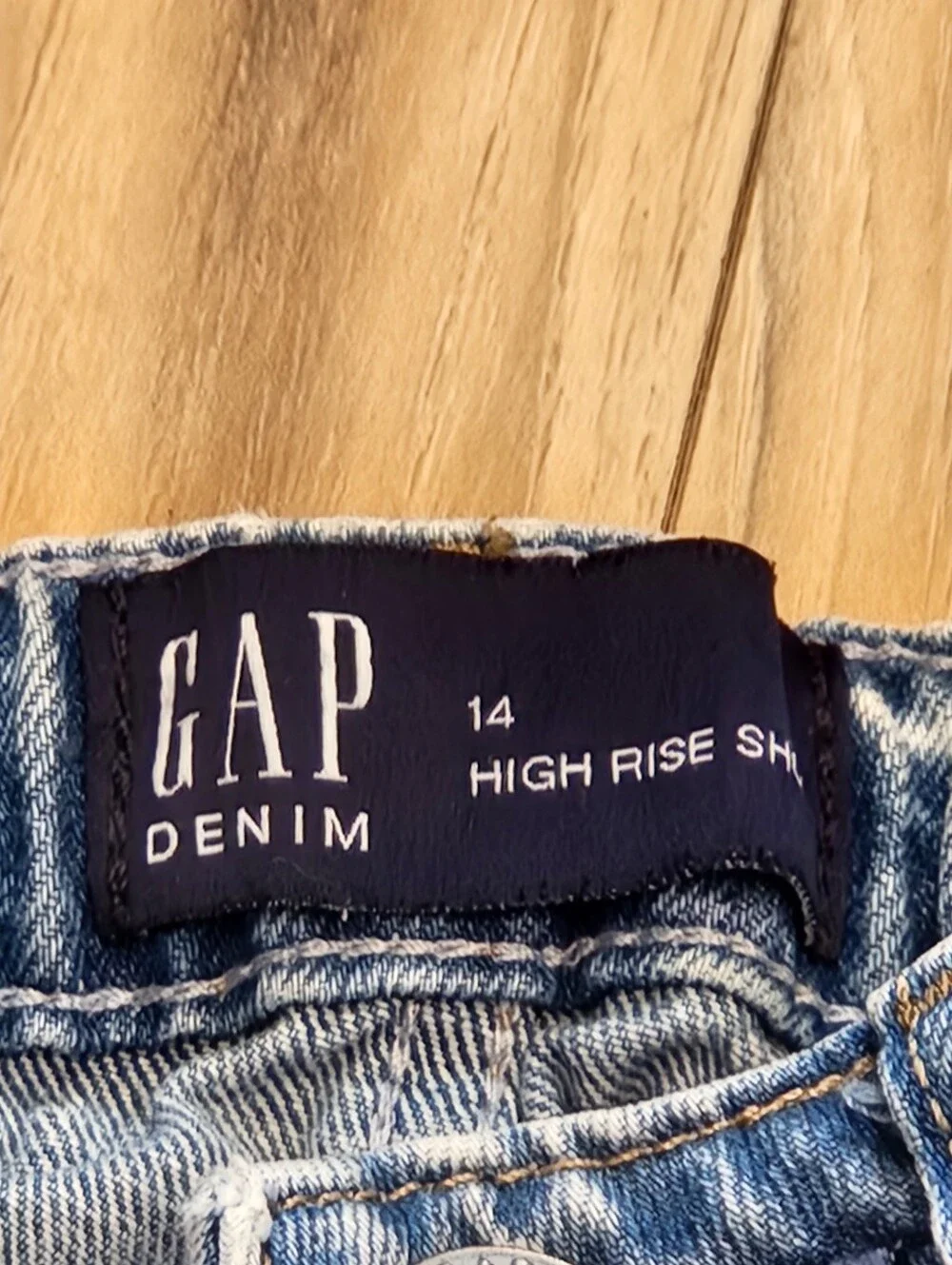 Girls GAP Light Blue Distressed High-Waist Denim Shorts, Size 14
